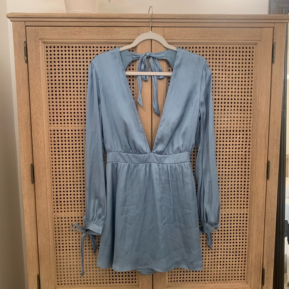 LOVERS + FRIENDS BLUE SILK BABYDOLL DRESS
